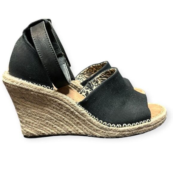 TOMS Women’s Black Canvas Marisol Espadrille Wedge Sandals Size 10 - Picture 2 of 9